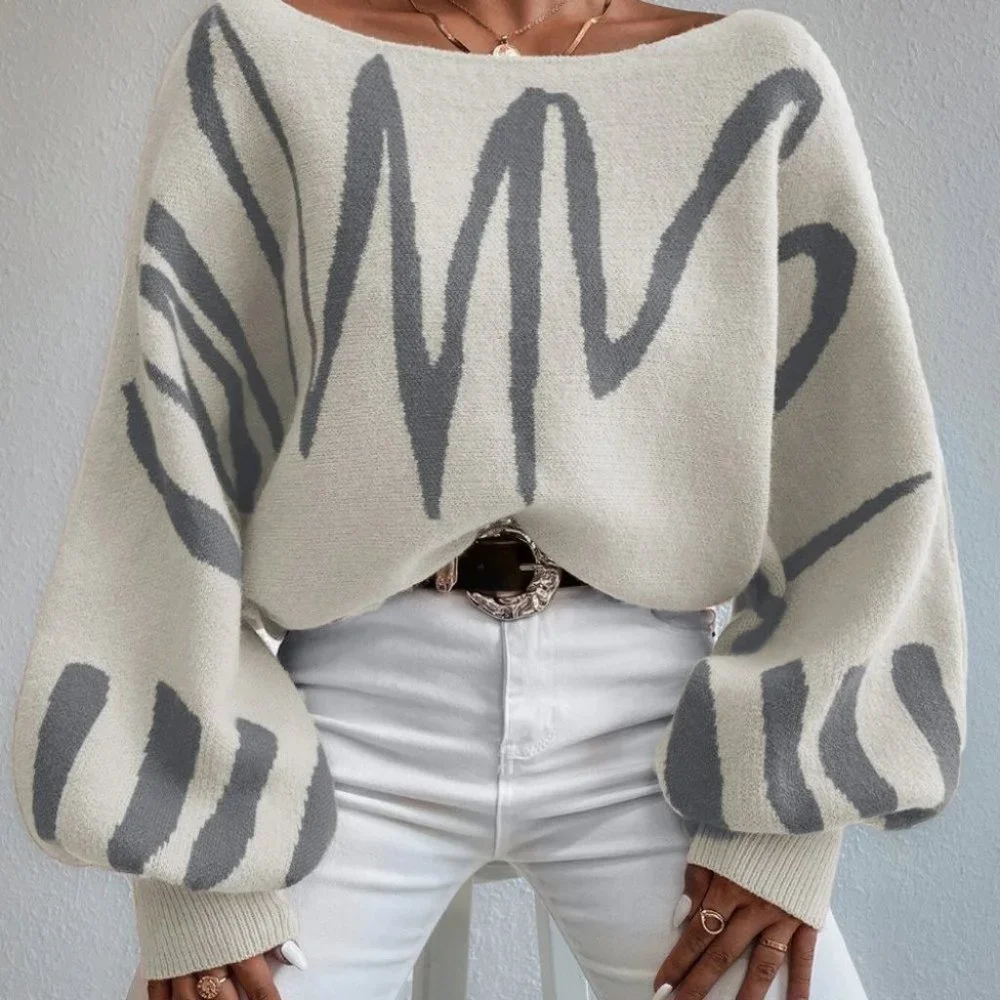 graphic scribble pattern lantern sleeve sweater fun - Picture 5 of 7